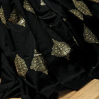 Royal Black Soft Lichi Silk Saree with Parrot Green Jacquard Border