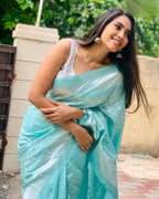 Peach & Silver Soft Lichi Silk Saree – Royal Jacquard Elegance