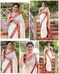 Graceful Cream Soft Lichi Silk Saree with Rich Pink Jacquard Border