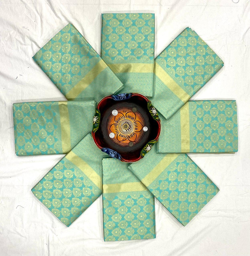 Mint Green Lichi Silk Saree with Elegant Golden Weave