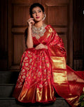 Bridal Red Soft Lichi Silk Saree with Royal Jacquard Pallu