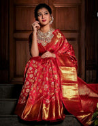 Bridal Red Soft Lichi Silk Saree with Royal Jacquard Pallu