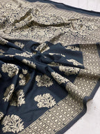 Elegant Black Soft Lichi Silk Saree with Rich Jacquard Pallu