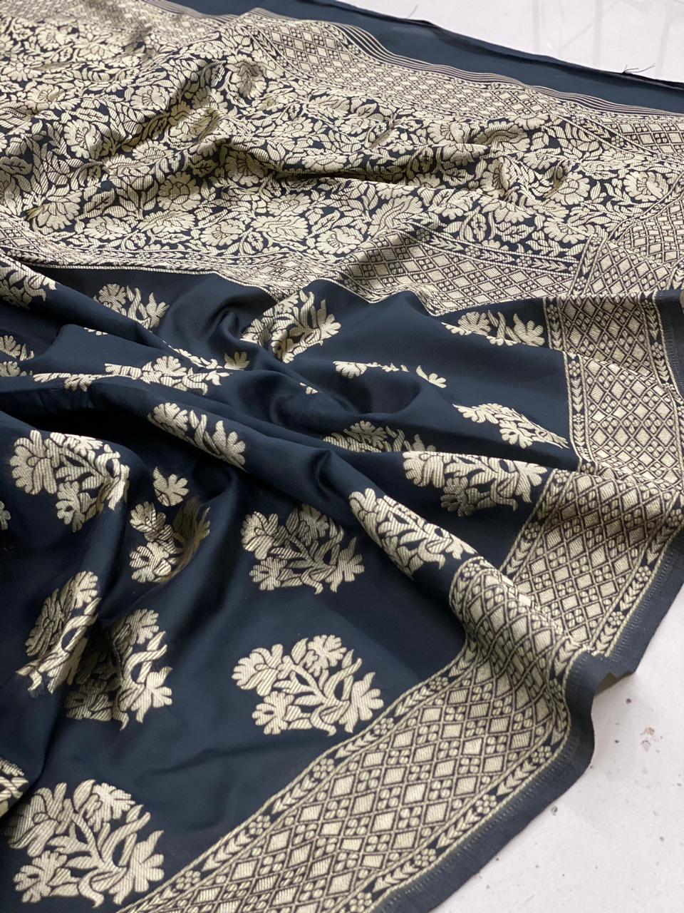 Elegant Black Soft Lichi Silk Saree with Rich Jacquard Pallu