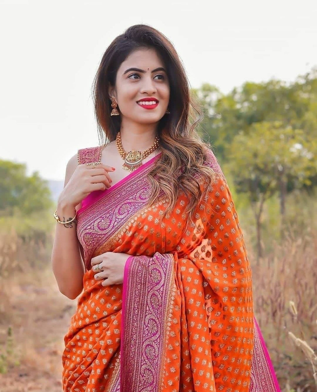 Royal Orange Soft Lichi Silk Saree with Rich Jacquard Pallu – Festive Special