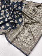 Elegant Black Soft Lichi Silk Saree with Rich Jacquard Pallu
