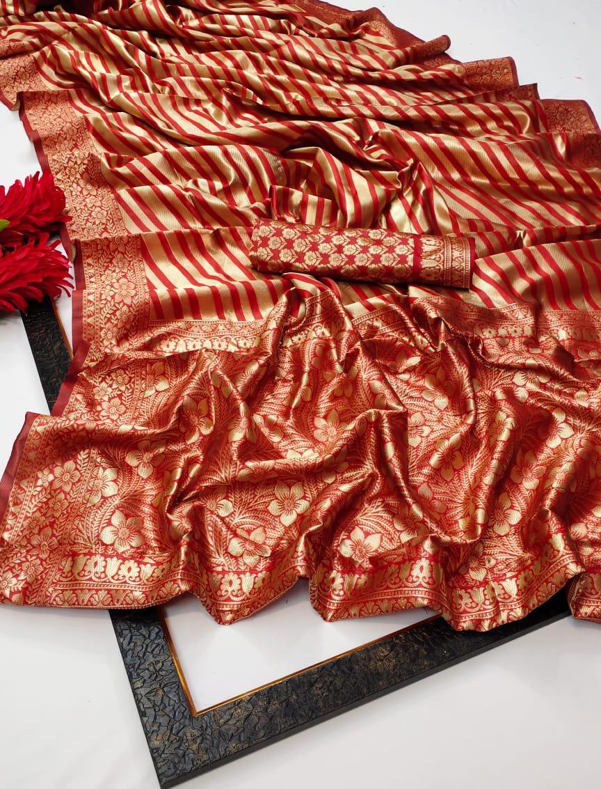 Royal Red & Gold Soft Lichi Silk Saree with Rich Jacquard Pallu