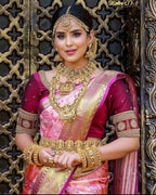 Royal Peach Pink Soft Lichi Silk Saree with Grand Jacquard Pallu