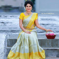 Elegant White & Yellow Soft Lichi Silk Saree with Rich Jacquard Pallu
