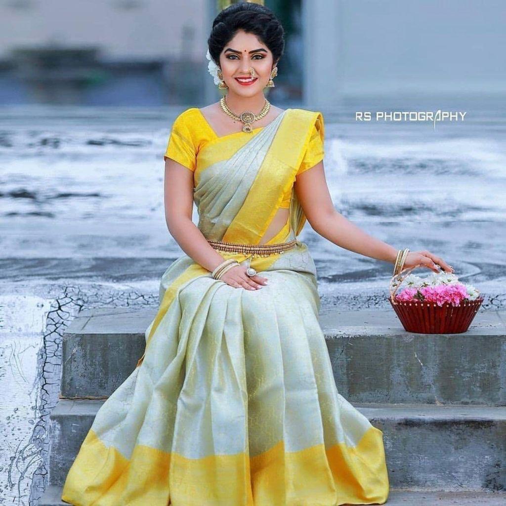 Elegant White & Yellow Soft Lichi Silk Saree with Rich Jacquard Pallu