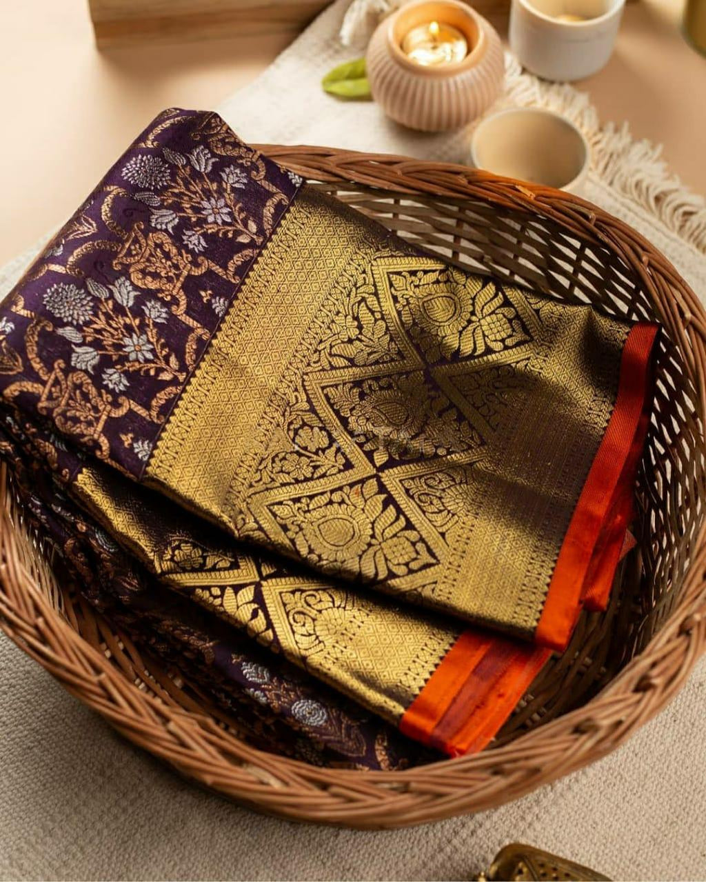 Royal Purple Lichi Silk Saree with Grand Golden Zari Pallu