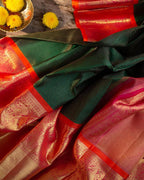 Royal Green Soft Lichi Silk Saree with Rich Golden Jacquard Pallu