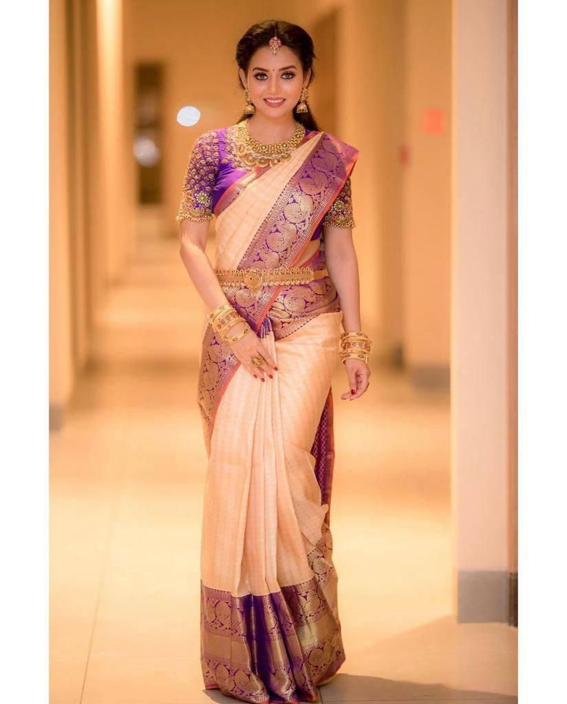 Royal Peach Lichi Silk Saree