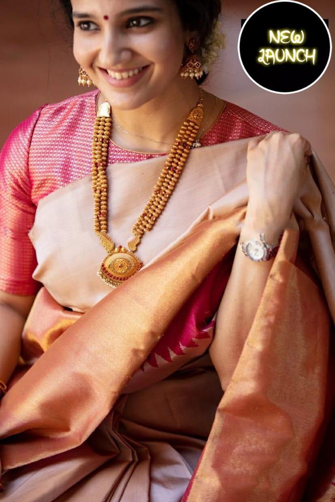 New Launch Premium Soft Lichi Silk Saree – Royal Gold & Pink Elegance