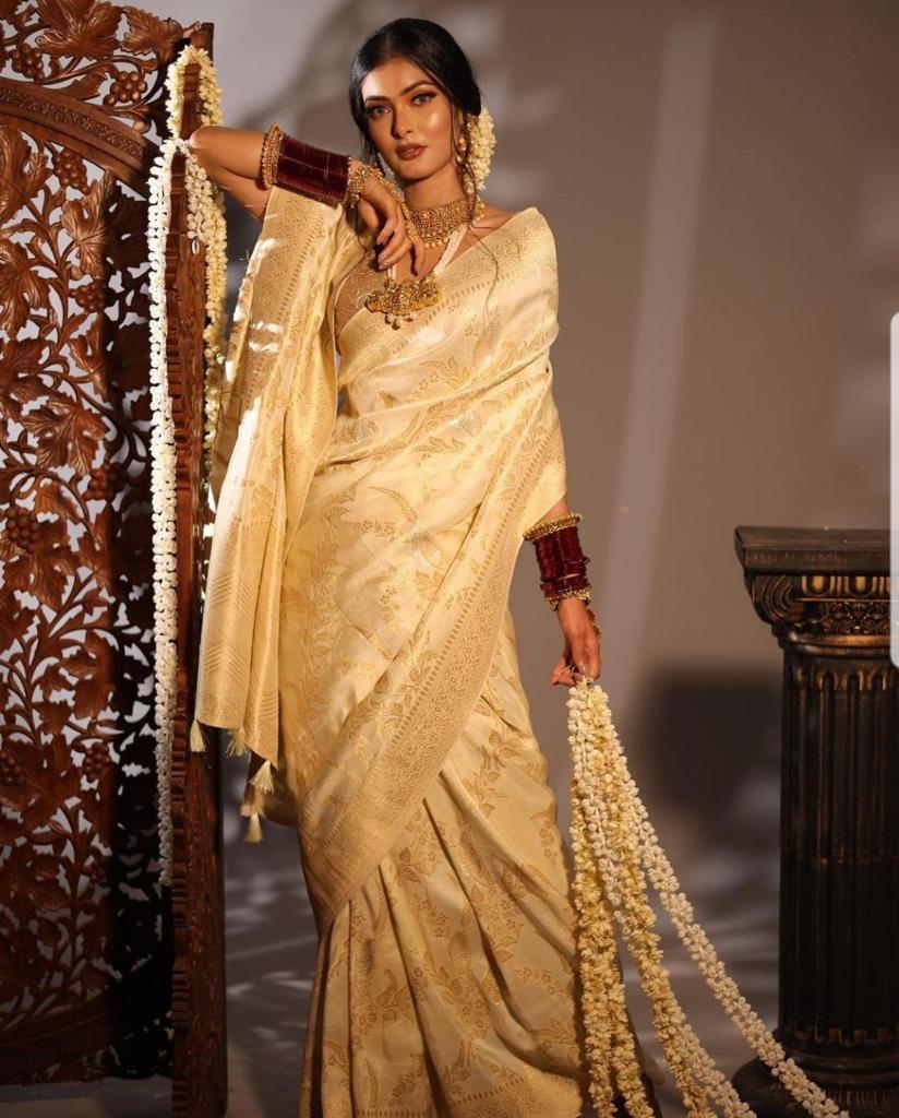 Golden Elegance Soft Lichi Silk Saree with Rich Jacquard Weaving