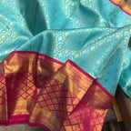 Royal Turquoise Soft Lichi Silk Saree with Pink Rich Pallu