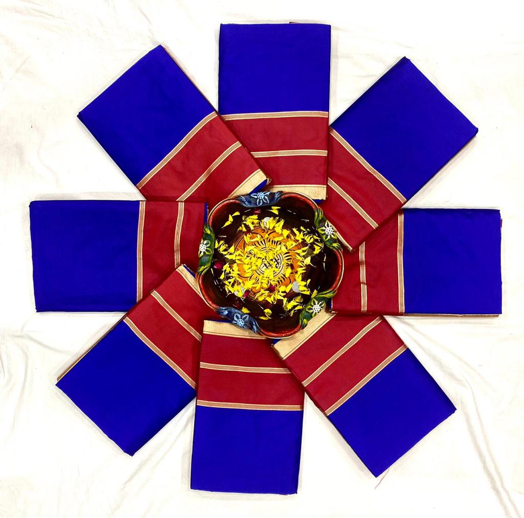 Royal Blue Lichi Silk Saree with Grand Golden Pallu