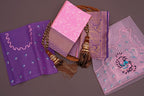 Blush Pink Lichi Silk Saree with Royal Purple Zari Border & Designer Blouse