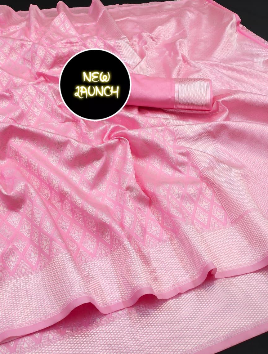 Blush Pink Soft Lichi Silk Saree – Elegant Jacquard Festival Wear