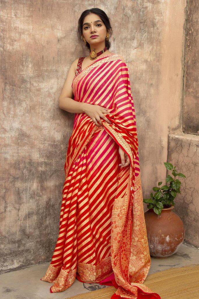Royal Red & Gold Soft Lichi Silk Saree with Rich Jacquard Pallu