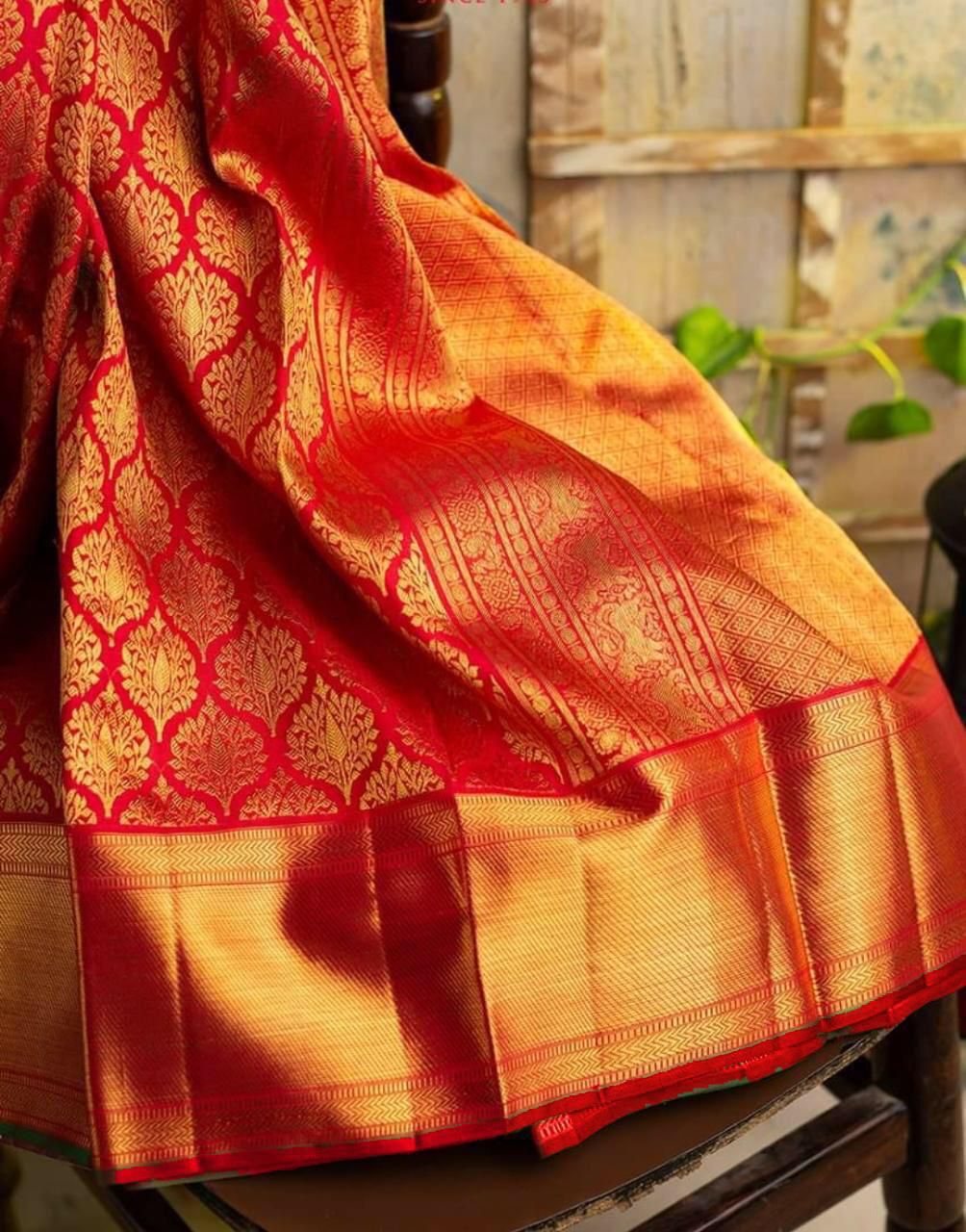 Royal Red Lichi Silk Saree with Grand Golden Jacquard Pallu