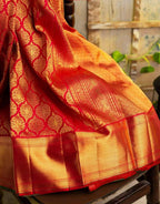 Royal Red Lichi Silk Saree with Grand Golden Jacquard Pallu