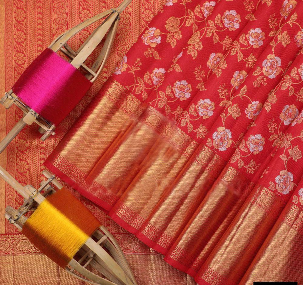 Bridal Red Soft Lichi Silk Saree with Royal Jacquard Pallu