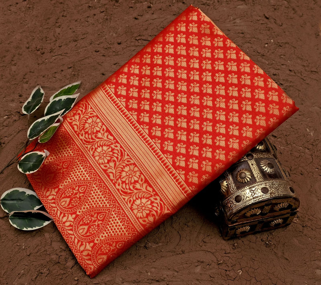 Royal Red Soft Lichi Silk Saree with Heavy Jacquard Pallu – Wedding Collection