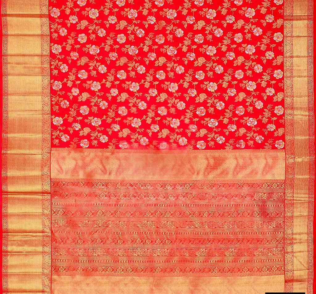 Bridal Red Soft Lichi Silk Saree with Royal Jacquard Pallu