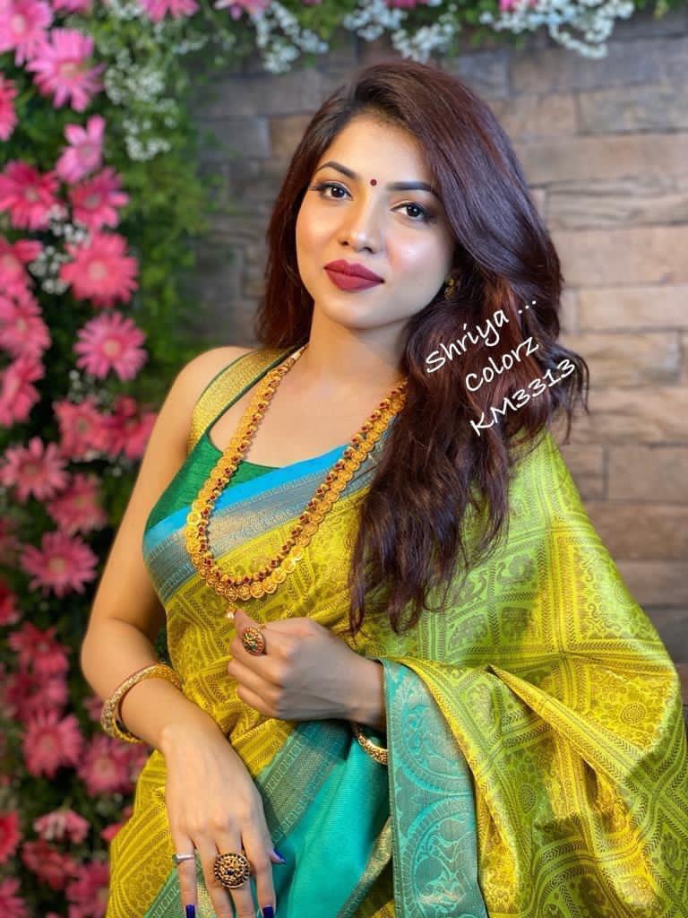 Sunshine Yellow Soft Lichi Silk Saree with Turquoise Jacquard Border