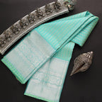 Elegant Aqua Soft Lichi Silk Saree with Rich Silver Jacquard Pallu