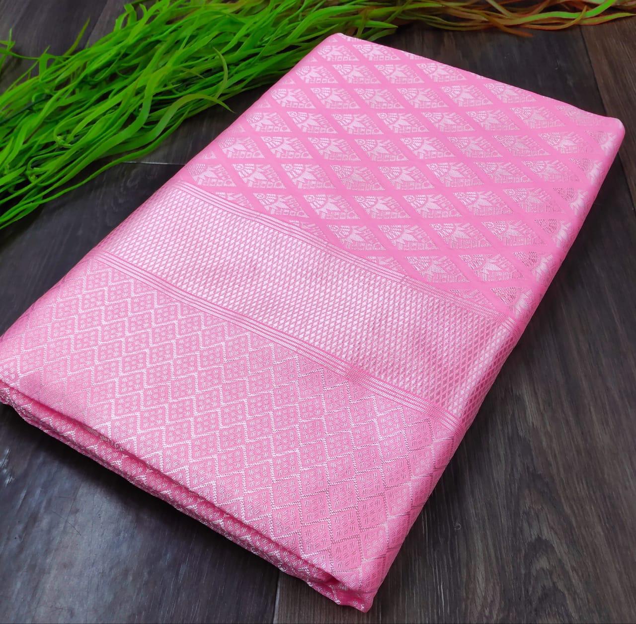 Blush Pink Soft Lichi Silk Saree – Elegant Jacquard Festival Wear
