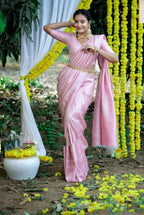 Blush Pink Soft Lichi Silk Saree – Elegant Jacquard Festival Wear