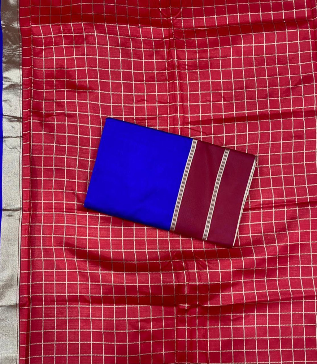 Royal Blue Lichi Silk Saree with Grand Golden Pallu
