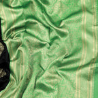 Royal Black Soft Lichi Silk Saree with Parrot Green Jacquard Border