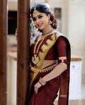 Royal Maroon Soft Lichi Silk Saree with Rich Golden Pallu