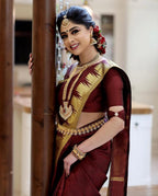 Royal Maroon Soft Lichi Silk Saree with Rich Golden Pallu