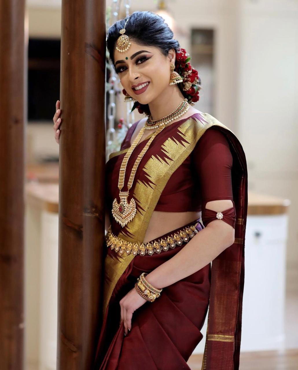Royal Maroon Soft Lichi Silk Saree with Rich Golden Pallu