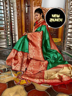 Royal Green Soft Lichi Silk Saree with Rich Golden Jacquard Pallu